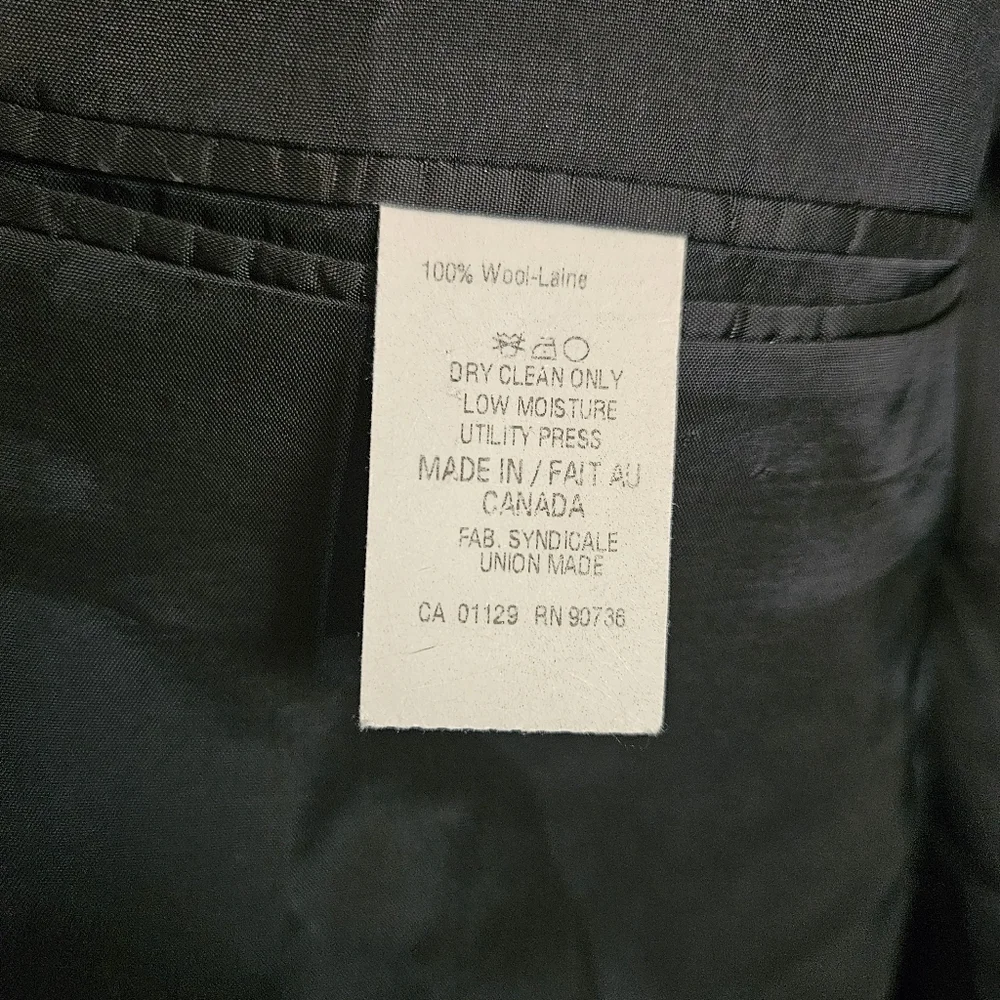 Lauren Ralph Lauren 100% Wool 2 Button Charcoal Pinstripe Jacket Made in Canada